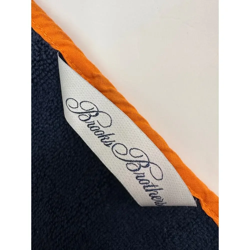Brooks Brothers Navy Orange Contrast Piping Hand Towel Embroidered Logo 2 PCS